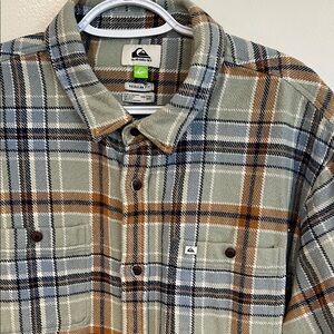 Quiksilver Blue and Brown Plaid Shirt